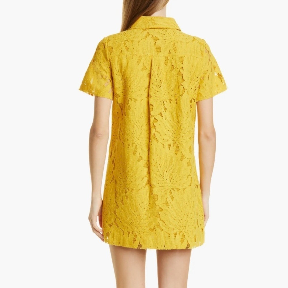 Ted Baker Rille Lace Shirt Dress Short Sleeve Button Down Yellow Mini Women's M - Picture 4 of 16